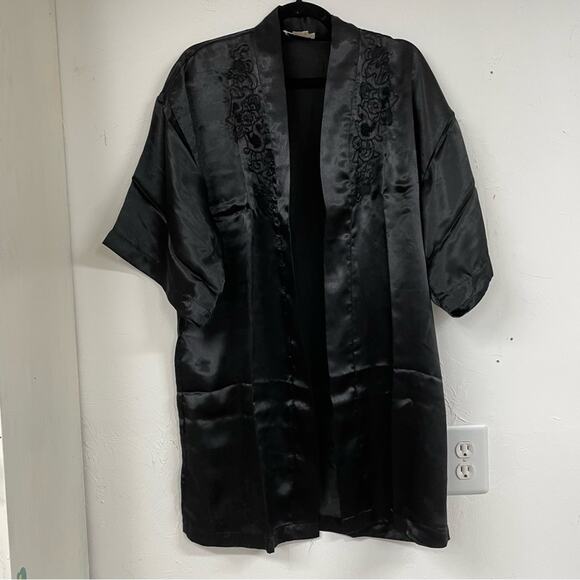 Diana Hand Embroidered Black Silk Open Front Kimono Womens Cardigan Womens S - Picture 1 of 6